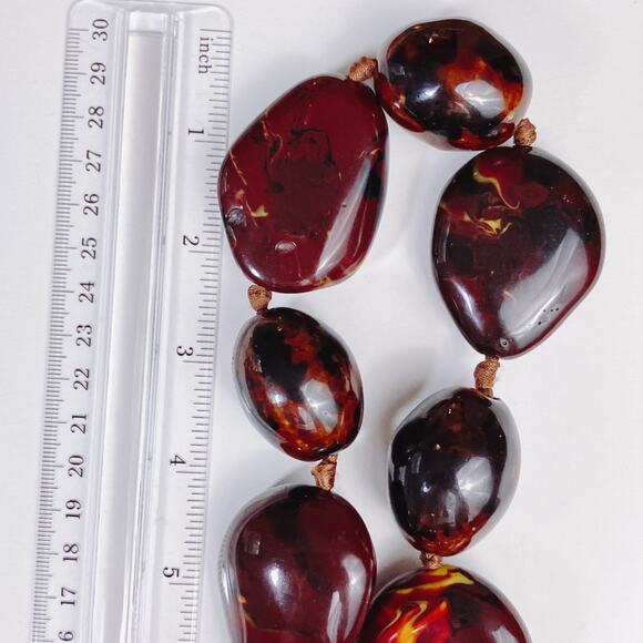 Vintage Italian Glazed Ceramic Chunky Beaded Necklace Brown Boho 1990s Statement - Picture 6 of 15